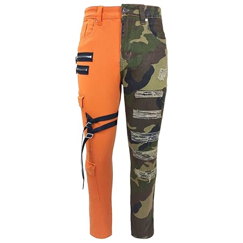 Slim Fit Two Tone Jeans Regular Comfort Skinny Biker Patchwork Pants Camo Denim Jeans for Men