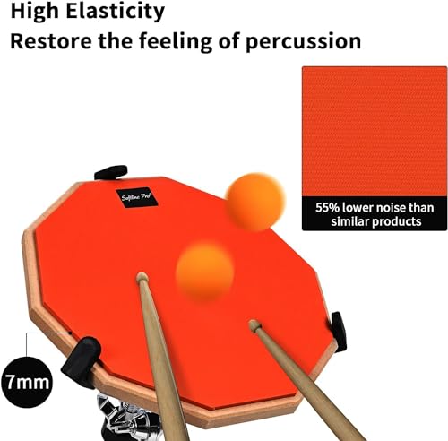 Image of Softline Pro Drum Practice Pad, 12 inch & 10 Corners Dumbed Adjustable & Foldable Drum Practice Pad Kit, Double Side with Stand & Bag (SP-DPPK-40-Kit- Orange)