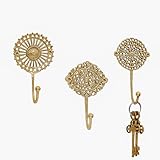 IndianShelf Solid Brass Boho Decorative Wall Hooks - Holds Up to 33 lbs - Vintage Gold Wall Hangers for Entryway, Bathroom & Kitchen - 3 Pack