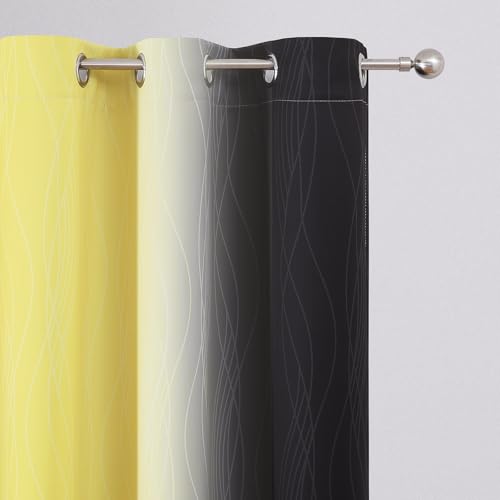 Estelar Textiler Black and Yellow Blackout Curtains 45 Inch Length, Full Light Blocking Gradient Grommet Drapes for Kitchen, Thermal Insulated Ombre Curtains for Bedroom, 42Wx45L, 2 Panels