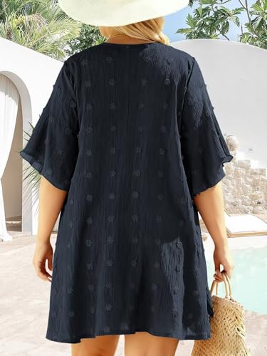 Image of DOLNINE Plus-Size-Cardigan for Women Short Sleeve Lightweight Summer Kimono Cardigan Casual Loose Beach Cover Up
