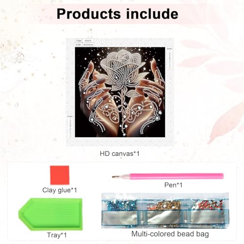 Image of AiYuanzsh 5D Special Shaped Diamond Painting Kit - The Rose in Hand Design, Unique Crystal Rhinestone Diamond Art Set for Beginners and Adults, Perfect for Home Wall Decor and Holiday Gifts
