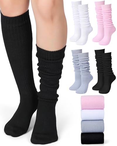 Image of Vabean 4 Pairs Long Slouch Socks Japanese Loose Bubble Scrunched Socks Cotton Baggy Slouchy Socks for Women Girls