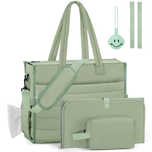 IBFUN Diaper Bag Tote for Baby - Large Baby Bag 4Pcs with Waterproof Changing Pad Pacifier Case, Travel Hospital Mommy Bag