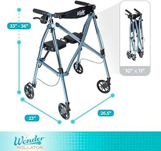 Able Life Space Saver Rollator, Lightweight Folding 4 Wheel Rolling Walker for Seniors with Compact Travel Seat and Locking Brakes, Cobalt Blue