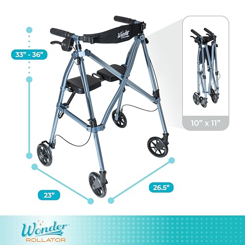 Able Life Space Saver Rollator, Lightweight Folding 4 Wheel Rolling Walker for Seniors with Compact Travel Seat and Locking Brakes, Cobalt Blue