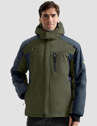 GEMYSE Men's Mountain Waterproof Ski Snow Jacket Winter Windproof Rain Jacket (Army Green,Small) - Thumbnail 2