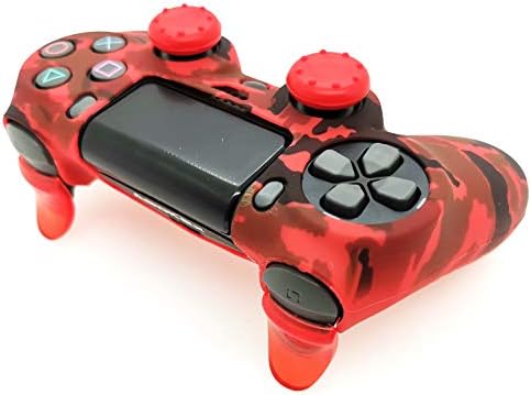 PS4 Controller Skin (1 Pair L2 R2 Trigger Extender+4 Thumb Grips+4 LED Light Bar Decal) Anti-Slip Silicone Cover Protector Sleeve Case for DualShock 4 PS4/PS4 Slim/PS4 Pro Controller (Red Camouflage) - 1