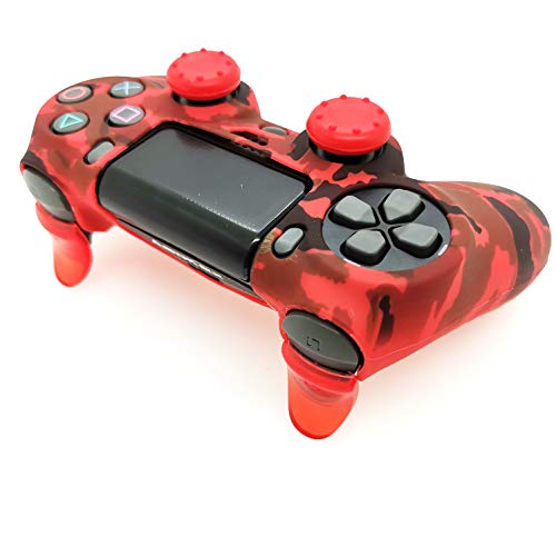 PS4 Controller Skin (1 Pair L2 R2 Trigger Extender+4 Thumb Grips+4 LED Light Bar Decal) Anti-Slip Silicone Cover Protector Sleeve Case for DualShock 4 PS4/PS4 Slim/PS4 Pro Controller (Red Camouflage)