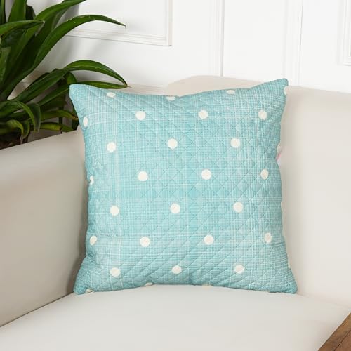 Image of STITCHNEST 'QuadraNest' Series Printed Quilted Velvet Cushion Cover 16x16 Inch Set of 2 | Premium Soft Fabric, Washable & Fade Resistant | Decorative Living Room Cushion Covers | Pastel Green