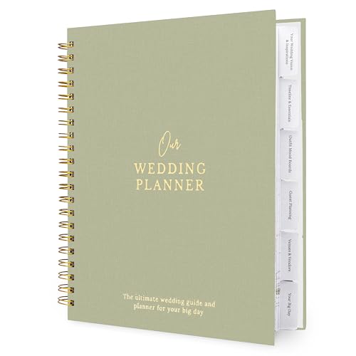 Timeless Premium Linen Wedding Planner Book and Organizer – Wedding Planning Book, Comprehensive Keepsake & Countdown Binder, Perfect Engagement Gift for Women, 11" x 9" (Sage)
