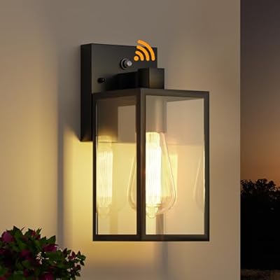 WIHTU Dusk to Dawn Outdoor Lighting Fixtures Wall Mount, Exterior Front Porch Light, Black Sensor Wall Sconce Lamp, Waterproof Wall Lantern, Anti Rust Outside Coach Lights for House, Doorway, Garage