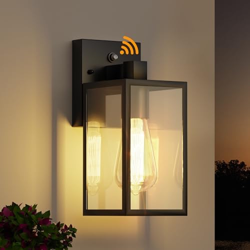 Dusk to Dawn Outdoor Lighting Fixtures, Exterior Front Porch Light, Black Sensor Wall Sconce Lamp, Waterproof Wall Lantern, Anti Rust Outside Coach Lights for House, Doorway, Garage