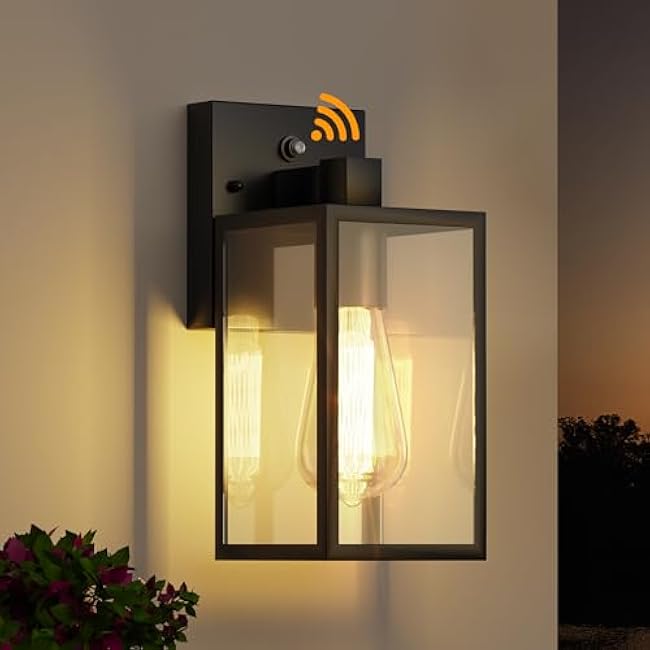 WIHTU Outdoor Lighting Fixtures Wall Lantern Black Sensor Wall Sconce Lamp