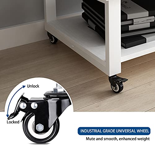 Natwind 2 Tier Office Movable Laser Printer Copier Stand Cart Under Desk On Wheels Heavy Duty White Rolling Table With Storage Mobile Machine Cart Shelves Fax A4 Paper Organizer Shelf For Home (White) #TOP5