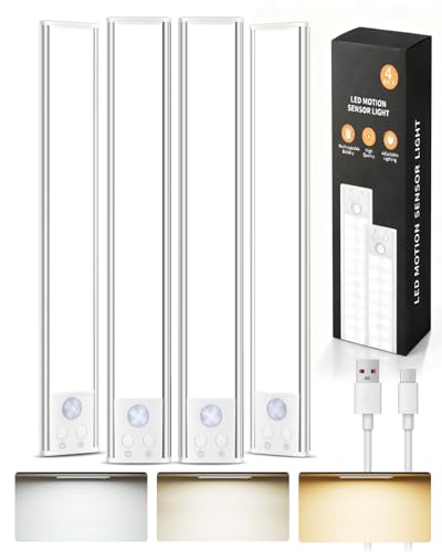 80-LED Under Cabinet Lighting, 12inch Rechargeable Motion Sensor Light Indoor, Magnetic Dimmable Closet Lights, Wireless Under Counter Lights for Kitchen, Stairs,Hallway 4 Pack