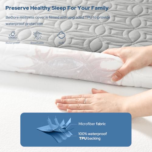 Image of BEDLORE 2 Pack Waterproof Mattress Protector, Twin XL Size Mattress Pad with Deep Pocket 6 inch-15 inch Depth, Soft Breathable Bed Mattress Cover for Bedroom, College Dorm (Light Gray)