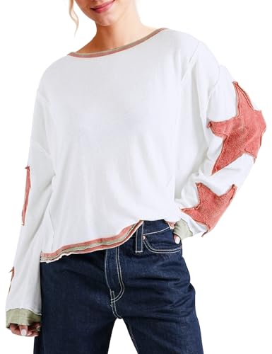 Women Oversized Cotton Long Sleeve Shirts Star Sweatshirts Crewneck People Free Inspired Dupes Pullover Y2K Tops 2025 Fall Winter Fashion Grunge Clothes