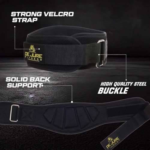 Image of De Jure Fitness Weightlifting Belt for Men & Women | Adjustable Lumbar Support Gym Belt for Lifting | Heavy Duty Back Support for Deadlifts, Squats, CrossFit | Hook & Loop Strap | Size S Black