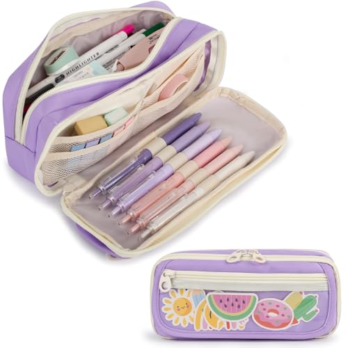 Image of Large Capacity Pencil Case with Compartments for Girls, Pen Bag for School | Multi-Compartment Pencil Case Massive Storage Capacity Durable Zipper Students College Office Stationery Essentials