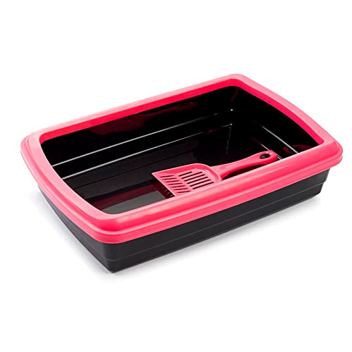 Arenero/Gatera para Gatos - Fabricado en España - Incluye Pala - Productos para Mascotas, Arena y Limpieza del hogar, arenero de Gato con Pala - 47 x 31 x 11 cm - Color Negro (Marco Rosa)
