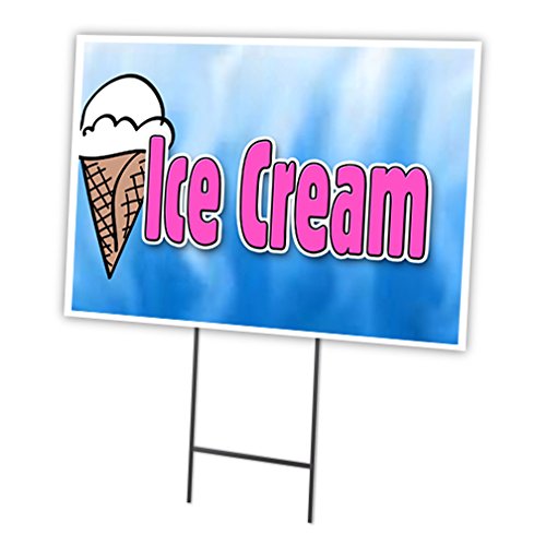 ICE Cream 1 12"x16" Yard Sign & Stake | Advertise Your Business | Stake Included Image On Front Only | Made in The USA