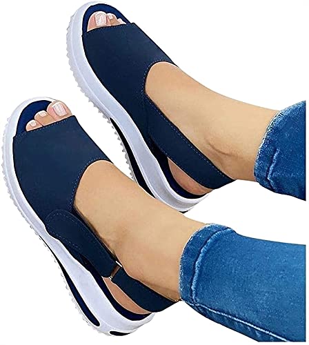 XiuLi Orthopädische Sandalen für Frauen Niedrige Keilsandalen Open Toe Walking Sandalen rutschfeste Strandpantoffeln (Color : Blue, Size : EU:39/UK:5.5) Cover