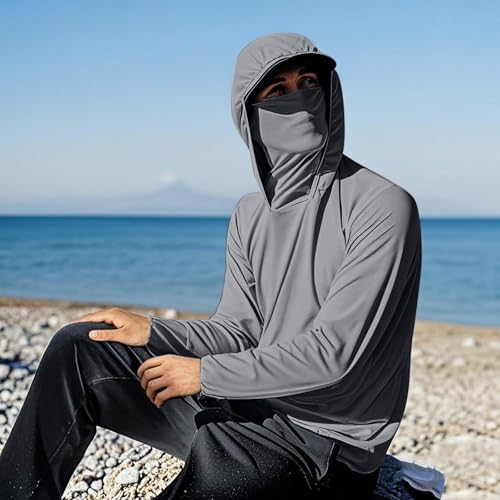 Men's Sun Protection Hoodie UPF 50+ Hooded Hiking Fishing Shirt Swim Rash Guard Long Sleeve Lightweight UV SPF Shirts2
