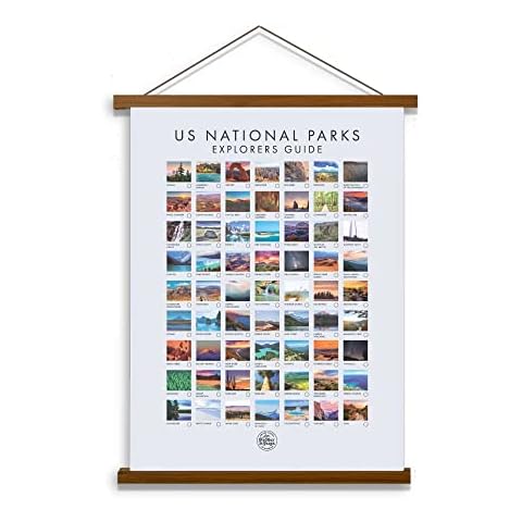 Epic Adventure Maps US National Parks Push Pin Map with 100 Pushpins, National Park Posters with Special Nature Photographs, Great as a Gift for Travelers, 17 x 24 in, White with Magnetic Frame Cover