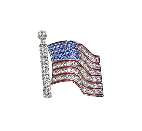Image of Faship Rhinestone American Flag Pin Brooch For USA Patriotic Men and Women