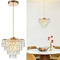 CXGLEAMING Gold Chandelier Light Fixture Small Chandelier Flush Mount Ceiling Lights Height Adjustable Crystal Pendant Light for Kitchen Island Bedroom Dining Room, E26