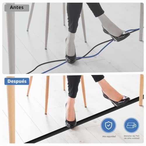 Miniatura 5 de Canaletas Para Cables Adhesiva Canaleta Pasacables Para Suelo Cubiertas De Suelo Para Cables Pasacables De Pvc 1m 3cm, Negro