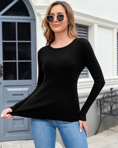 Women's Fall Sweaters Casual Long Sleeve Crew Neck Ribbed Knit Slim Fit Pullover Sweatshirts Tops2