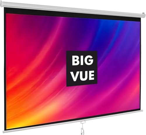 Image of BIG VUE Manual Pull Down Projector Screen, High Gain White Fabric Insta Lock - Auto Lock Projection Screen for Classroom, Home Theatre or Office (84 Inch, 4:3 Aspect Ratio)