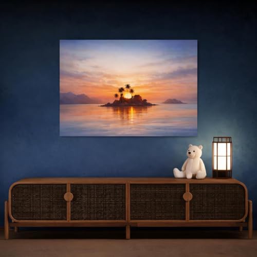 Tableau aquarelle coucher de soleil tropical pour salon 90x60cm - 4