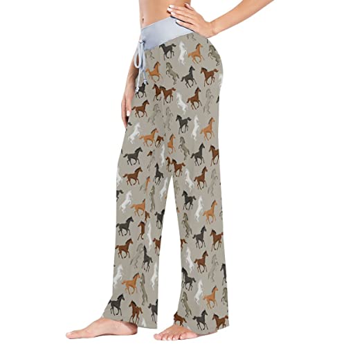 Vbadag Women's Pajama Pants Horse Running Comfy Casual Stretch Palazzo Lounge Pants, Novelty Print Drawstring Wide Leg Pants For All Seasons, M #TOP1