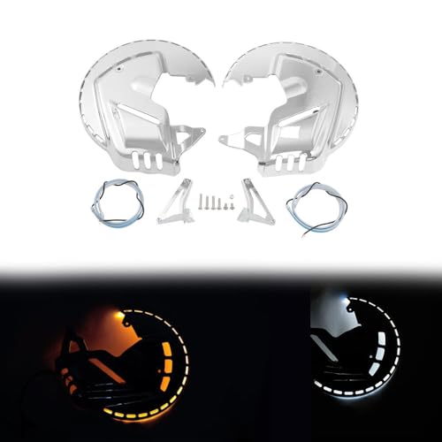 Green-L Ring of Fire LED Light Brake Disc Rotors Cover Fit for Honda Goldwing GL1800 2001-2017 Motorcycle (Chrome Cover, White&Yellow Light)