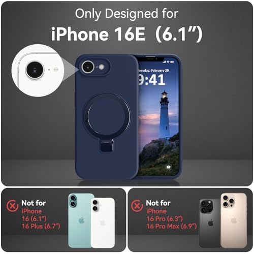 Vanxiliiy for iPhone 17e / iPhone 16e Case Stand, Slim Liquid Silicone Phone Cases Compatible with MagSafe Magnetic Ring Kickstand Case Full Camera Protection for iPhone 17e / 16e 6.1", Dark Blue by Vanxiliiy - Image 2