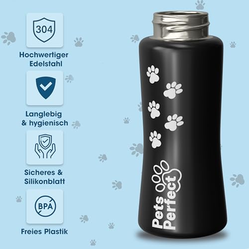 Pets Perfect Trinkflasche Hunde für unterwegs - Hundetrinkflasche für unterwegs aus robustem Edelstahl 800ml - Auslaufsichere Trinkflasche to go - Hund Wasserflasche in 2 Größen