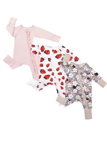 Image of Bow Dream Bamboo Rayon Baby Boy Romper Footed Long Sleeve Footies Newborn Girl Clothes Footless with Zipper and Mitten Cuffs