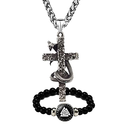 Collier serpent croix viking pendentif mythologie antique pour homme sans usure