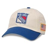 American Needle United Slouch NHL Team Casual Dad Hat New York Rangers, Ivory/Royal (43572A-NYR)