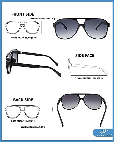 Image of FEISEDY Vintage Retro 70s Plastic Aviator Sunglasses Women Men Classic Large Squared Frame B2751