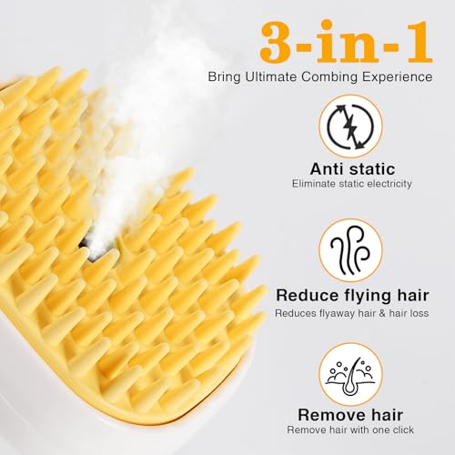 Image of 3-in-1 Cat & Dog Steam Brush - USB Rechargeable Spray Grooming Comb with Silicone Teeth - Anti-Static, Shedding Control & Massaging for All Hair Types Long /Short Hair Pets (Green)