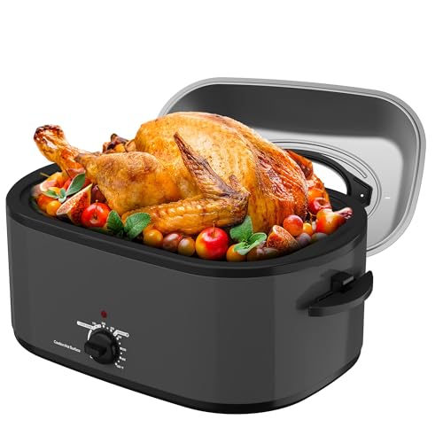 SUNVIVIPRO Roaster Oven 28 Quart, Electric Turkey Roaster with Self-Basting Lid, Removable Pan & Rack, Variable Temp Control, Stainless Steel, Grey