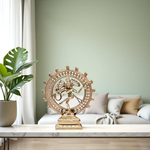 Image of Brass Natraj Statue | Lord Shiva Dancing Natraj Idol | Traditional Sculpture for Home Decor | Vastu & Feng Shui | Nataraj Murti Showpiece | 21cm Approx