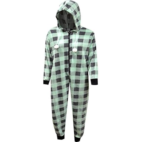 Totally Pink! Womens Mint Green and Gray Buffalo Plaid Print Hooded Onesie (Small) Cover