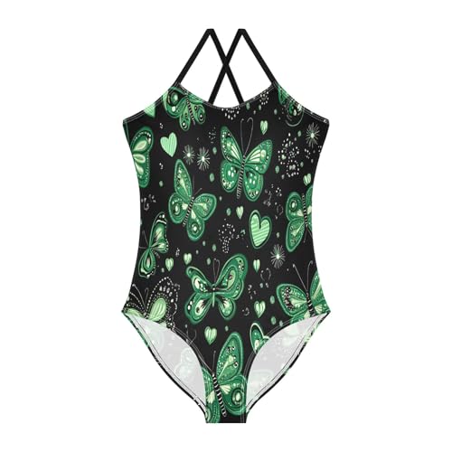 Girl's One Piece Swimsuit Green Butterflies Heart Beach Bathing Swimwear