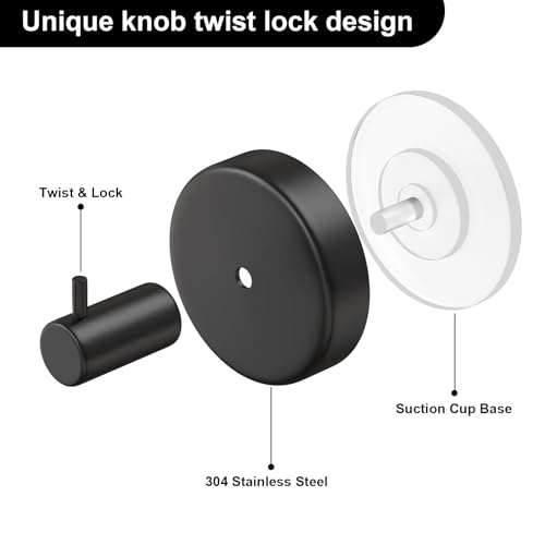 Image of HUFEEOH Suction Cup Hooks for Shower, 4 Pack Removable Towel Holder Wall Hooks for Inside Shower, No Drill Towel Hooks for Bathroom Hanger Wall Mount (Black)