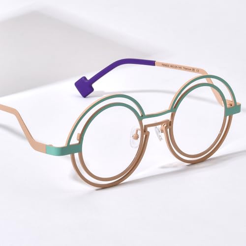 Image of FONEX Colorful Pure Titanium Glasses Frame Women Retro Round Eyeglasses